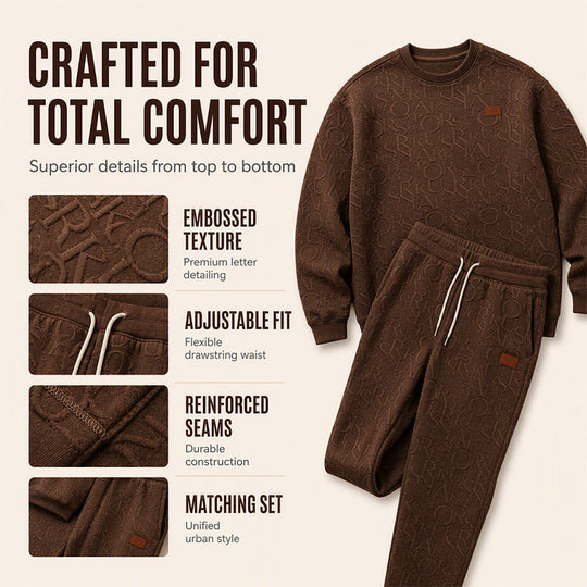 Men's Jacquard Letter Sweatshirt & Drawstring Pants Set