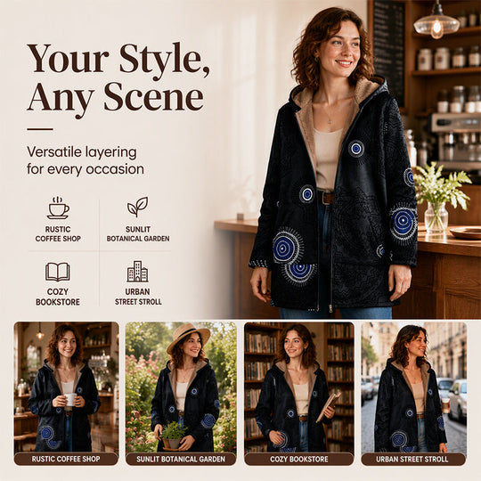 🍂 Artistic Everyday Style | Women’s Vintage Leaf Print Hooded Coat