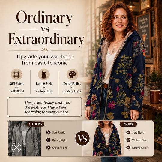 🍂 Artistic Everyday Style | Women’s Vintage Leaf Print Hooded Coat