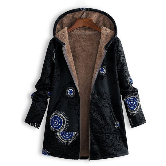 🍂 Artistic Everyday Style | Women’s Vintage Leaf Print Hooded Coat