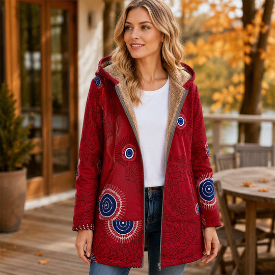 🍂 Artistic Everyday Style | Women’s Vintage Leaf Print Hooded Coat