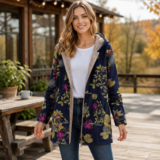 🍂 Artistic Everyday Style | Women’s Vintage Leaf Print Hooded Coat