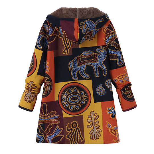 🍂 Artistic Everyday Style | Women’s Vintage Leaf Print Hooded Coat