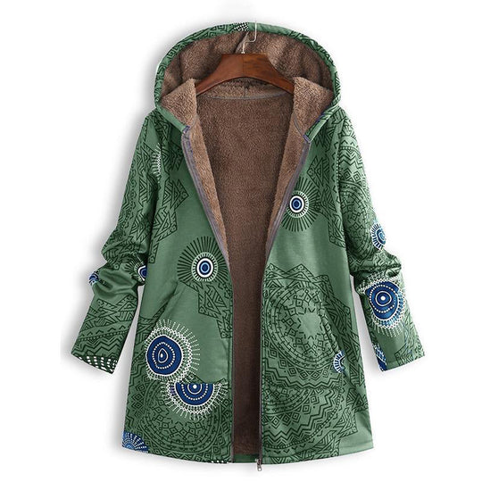 🍂 Artistic Everyday Style | Women’s Vintage Leaf Print Hooded Coat