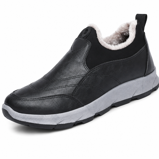 Men's Winter Fleece Lined Waterproof Slip On Shoes Non Slip Soft Sole Warm Casual Cotton Cloth Shoes for Seniors