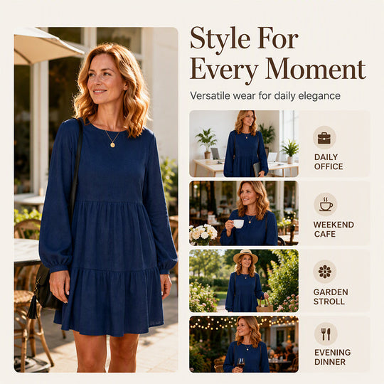 ✨ Vintage Texture | Women’s Long-Sleeve Corduroy Dress