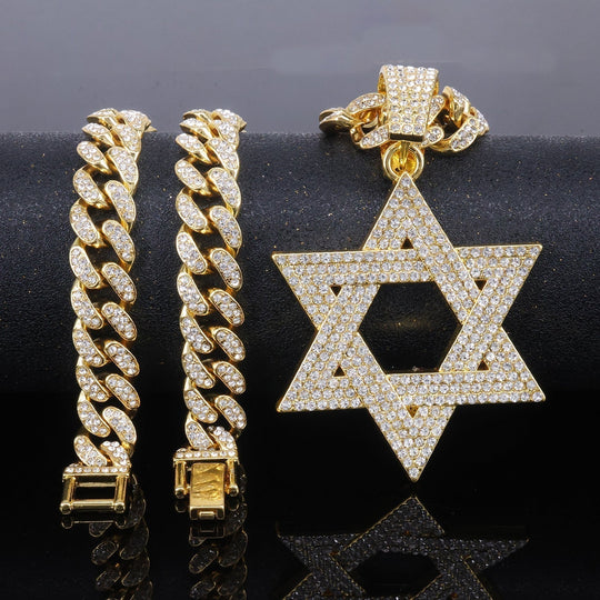 ⏳Limited-time 50% off⏰Hip Hop Iced Out Rhinestone Hollow Star of David with 50cm Chain✡️📿