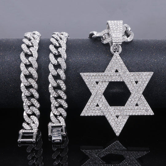 ⏳Limited-time 50% off⏰Hip Hop Iced Out Rhinestone Hollow Star of David with 50cm Chain✡️📿