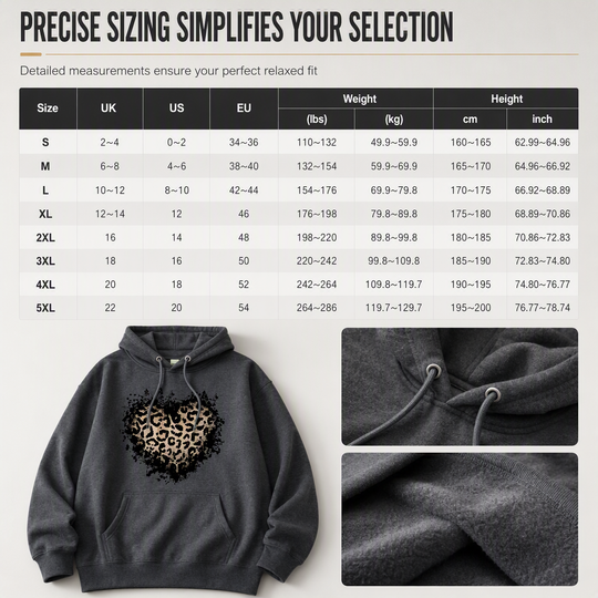 Women's Casual Fleece Hoodie with Leopard Heart Graphic and Kangaroo Pocket