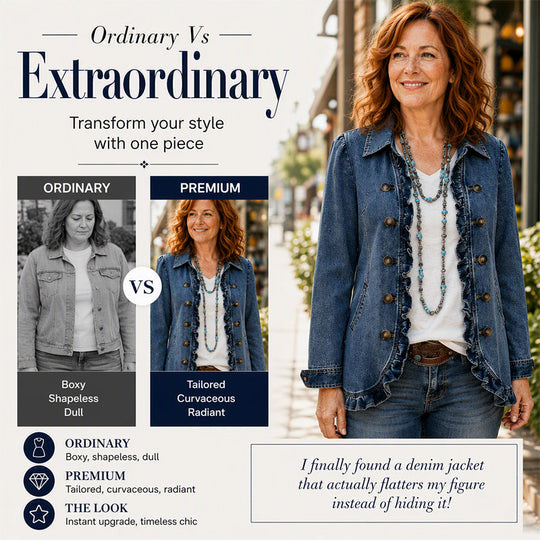 💙 Denim with a Feminine Twist | Women's Double-Breasted Ruffle Jacket