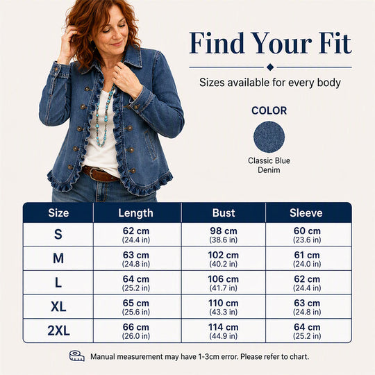 💙 Denim with a Feminine Twist | Women's Double-Breasted Ruffle Jacket