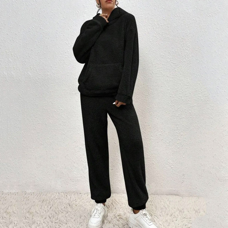 ☁️ Fuzzy Comfort, Complete Look | Women's Hooded Top & Pants 2-Piece Set