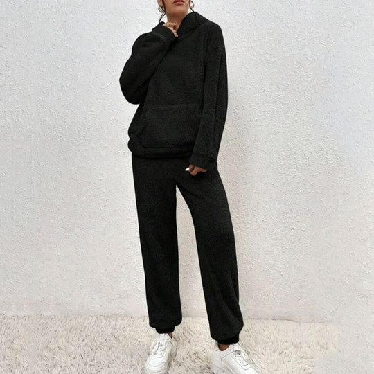 ☁️ Fuzzy Comfort, Complete Look | Women's Hooded Top & Pants 2-Piece Set