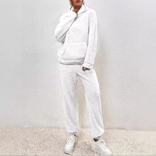 ☁️ Fuzzy Comfort, Complete Look | Women's Hooded Top & Pants 2-Piece Set