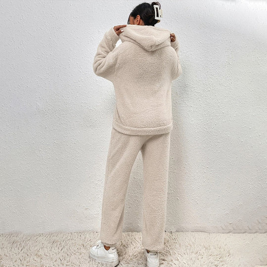 ☁️ Fuzzy Comfort, Complete Look | Women's Hooded Top & Pants 2-Piece Set