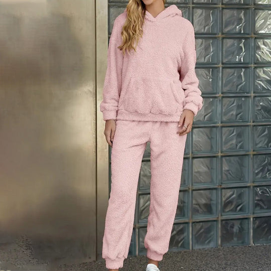 ☁️ Fuzzy Comfort, Complete Look | Women's Hooded Top & Pants 2-Piece Set