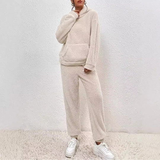 ☁️ Fuzzy Comfort, Complete Look | Women's Hooded Top & Pants 2-Piece Set