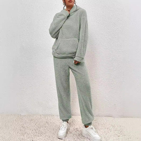 ☁️ Fuzzy Comfort, Complete Look | Women's Hooded Top & Pants 2-Piece Set