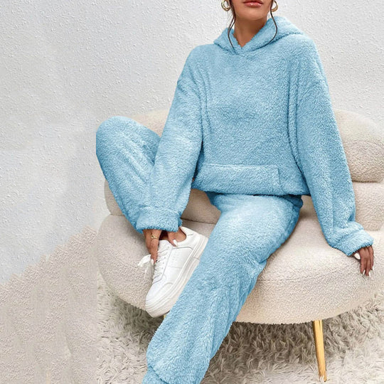 ☁️ Fuzzy Comfort, Complete Look | Women's Hooded Top & Pants 2-Piece Set