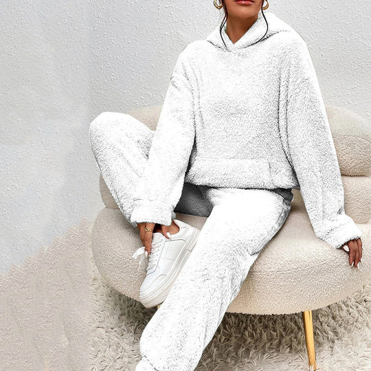 ☁️ Fuzzy Comfort, Complete Look | Women's Hooded Top & Pants 2-Piece Set