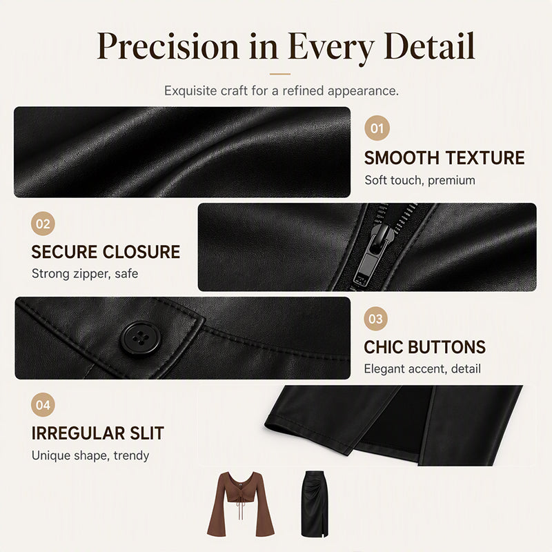 Women's Chic Irregular Side Slit PU Leather Skirt
