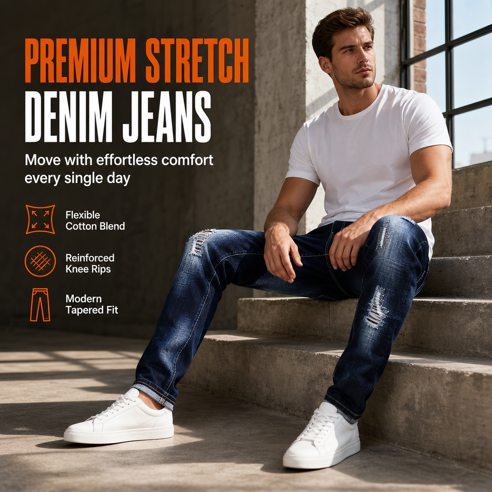 🖤Black Friday Sale:50% OFF🖤👖 Rugged Stretch | Men’s Slim-Fit Ripped Denim Jeans
