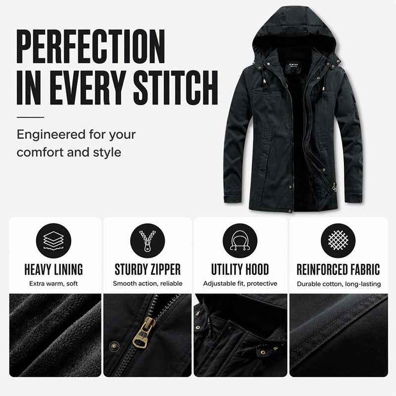 Men's Plush-Lined Hooded Utility Jacket