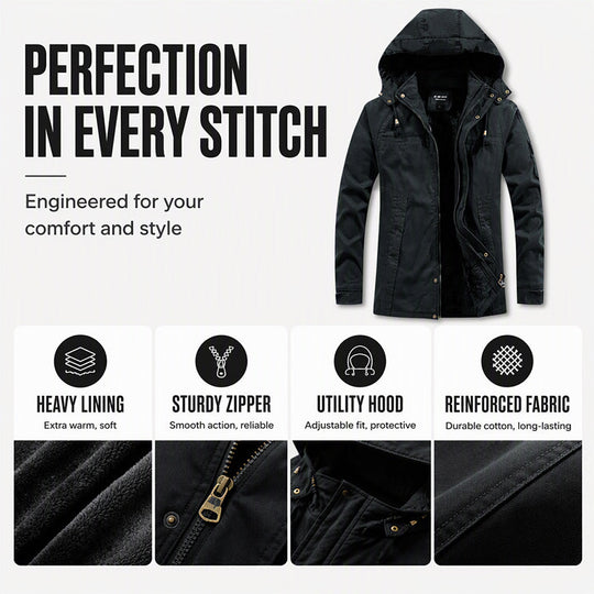 Men's Plush-Lined Hooded Utility Jacket