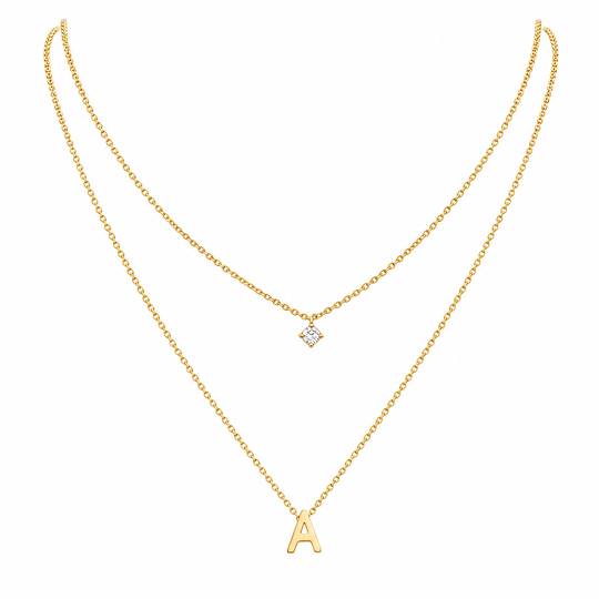 Double Layer A-Z Initial Minimalist Shiny Rhinestone Clavicle Chain