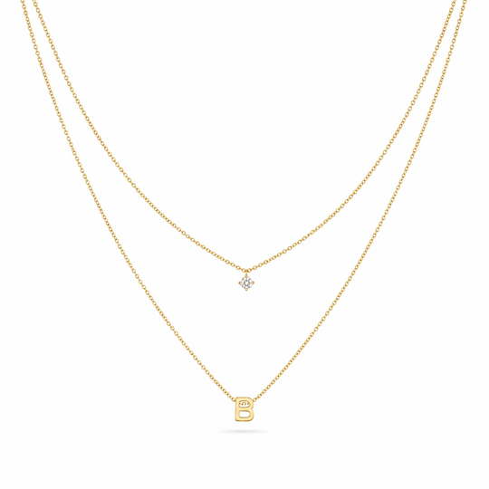 Double Layer A-Z Initial Minimalist Shiny Rhinestone Clavicle Chain