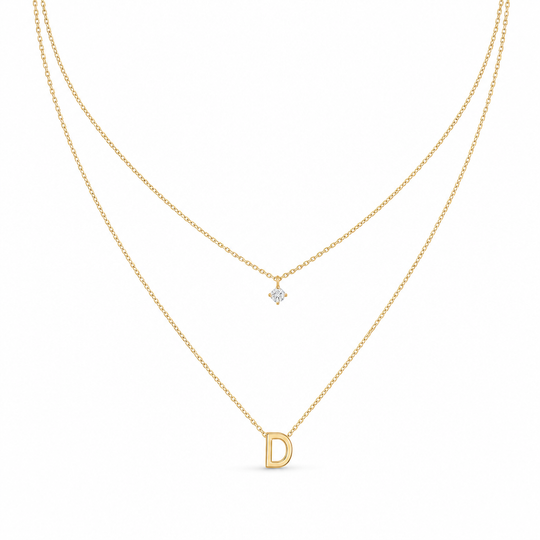 Double Layer A-Z Initial Minimalist Shiny Rhinestone Clavicle Chain