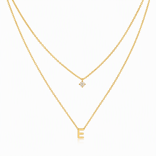 Double Layer A-Z Initial Minimalist Shiny Rhinestone Clavicle Chain