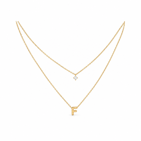 Double Layer A-Z Initial Minimalist Shiny Rhinestone Clavicle Chain