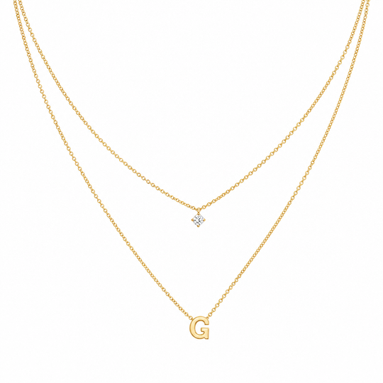 Double Layer A-Z Initial Minimalist Shiny Rhinestone Clavicle Chain
