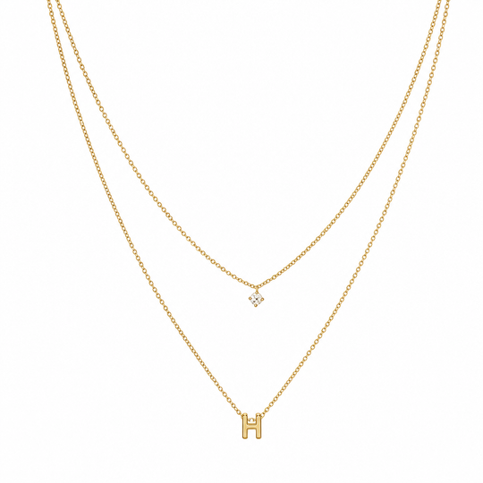 Double Layer A-Z Initial Minimalist Shiny Rhinestone Clavicle Chain