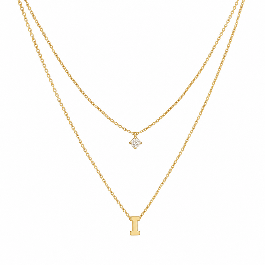 Double Layer A-Z Initial Minimalist Shiny Rhinestone Clavicle Chain