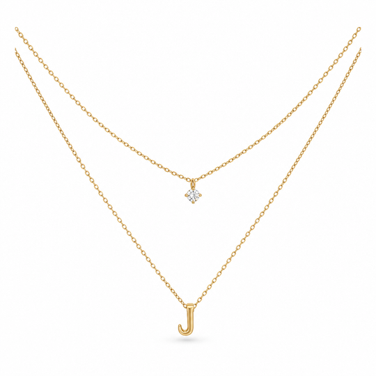 Double Layer A-Z Initial Minimalist Shiny Rhinestone Clavicle Chain