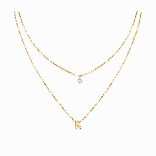 Double Layer A-Z Initial Minimalist Shiny Rhinestone Clavicle Chain