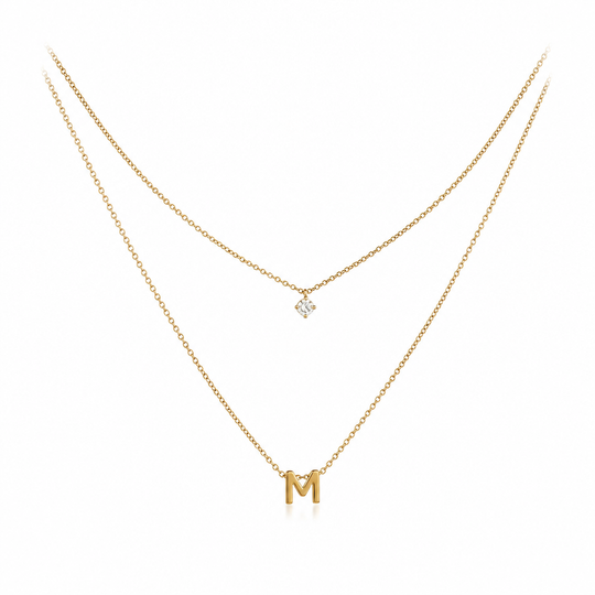 Double Layer A-Z Initial Minimalist Shiny Rhinestone Clavicle Chain
