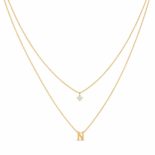 Double Layer A-Z Initial Minimalist Shiny Rhinestone Clavicle Chain