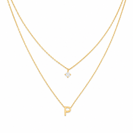 Double Layer A-Z Initial Minimalist Shiny Rhinestone Clavicle Chain