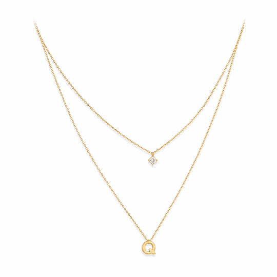 Double Layer A-Z Initial Minimalist Shiny Rhinestone Clavicle Chain