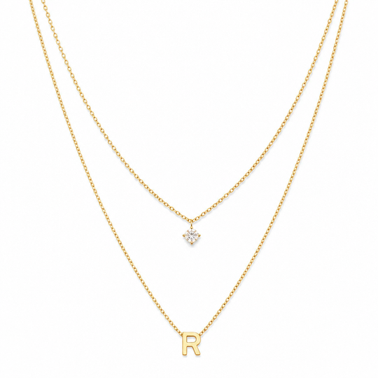 Double Layer A-Z Initial Minimalist Shiny Rhinestone Clavicle Chain