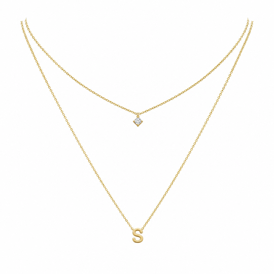 Double Layer A-Z Initial Minimalist Shiny Rhinestone Clavicle Chain