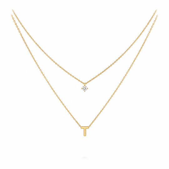 Double Layer A-Z Initial Minimalist Shiny Rhinestone Clavicle Chain