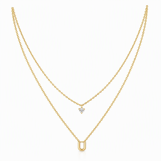 Double Layer A-Z Initial Minimalist Shiny Rhinestone Clavicle Chain