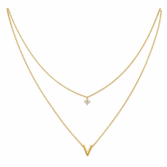 Double Layer A-Z Initial Minimalist Shiny Rhinestone Clavicle Chain
