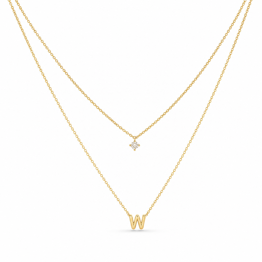 Double Layer A-Z Initial Minimalist Shiny Rhinestone Clavicle Chain