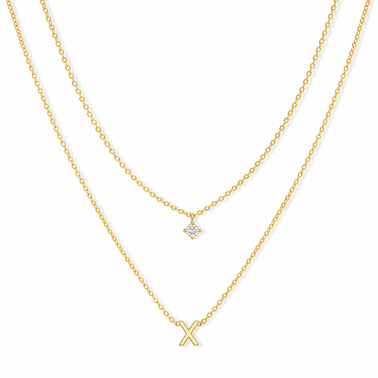 Double Layer A-Z Initial Minimalist Shiny Rhinestone Clavicle Chain