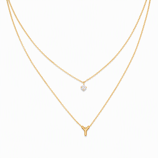 Double Layer A-Z Initial Minimalist Shiny Rhinestone Clavicle Chain